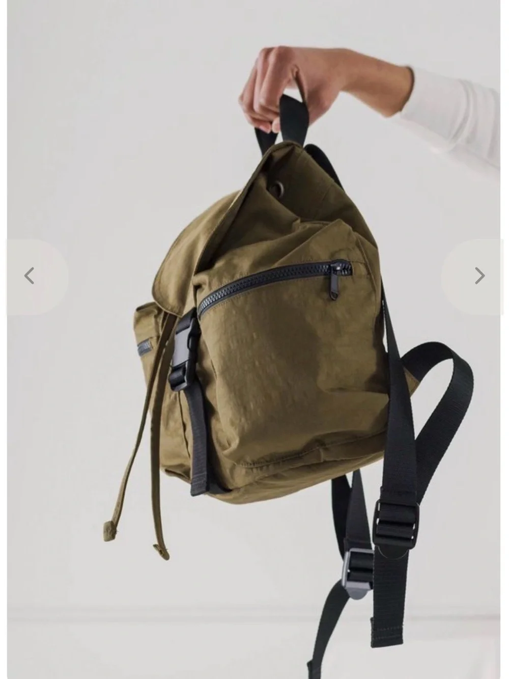 Baggu Olive Green Nylon Backpack with Front Pockets
